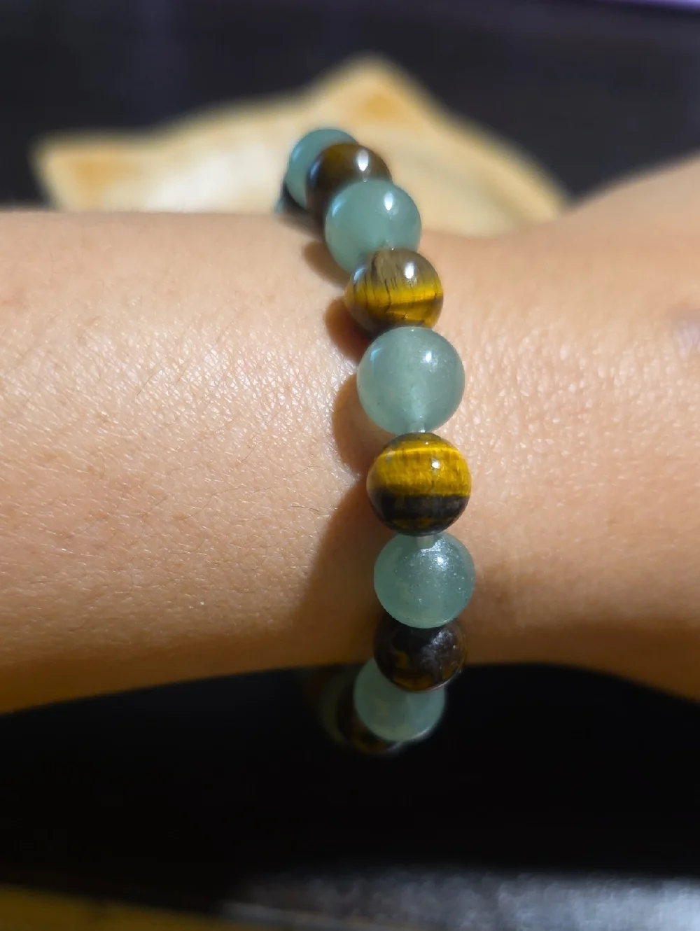 Natural Tiger Eye and Green Aventurine Stretch Bracelet | Natural Stone | 8mm